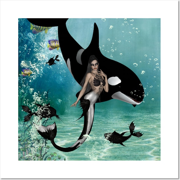 Wonderful mermaid with orca in the deep ocean Wall Art by Nicky2342